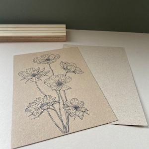 Impression de fleurs d'anniversaire d'octobre, impression cosmos A5 dessinée à la main, impression d'art Kraft A4
