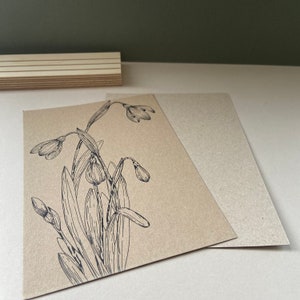 Impression de fleurs d'anniversaire de janvier, impression de goutte de neige dessinée à la main A5, impression d'art Kraft A4