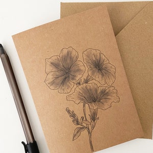 September Morning Glory Geburtsmonat Blumenkarte - A6 Kraft Grußkarte, handgezeichnet & gedruckt auf recyceltem Karton, innen blanko