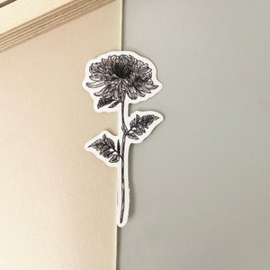 November Birth Month Flower Vinyl Stickers – Black & White Hand-Drawn Designs, Chrysenthemum Birthday Sticker