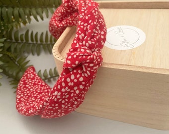 Diadema roja y blanca / Algodón reciclado / Hecho a mano en el Reino Unido / Accesorios para el cabello hechos a mano