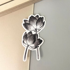 July Birth Month Flower Vinyl Stickers – Black & White Hand-Drawn Designs, Water Lily Birthday Sticker