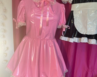 Sissy version - “Annabelle” Dress in PVC with matching lace and ribbon trim.