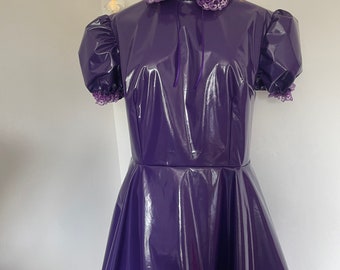 Sissy version - “Annabelle” Dress in PVC with matching lace and ribbon trim.