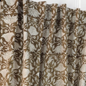 Cortinas largas de algodón con estampado de bloques a mano, paneles de cortinas semitransparentes personalizados para sala de estar y dormitorio.