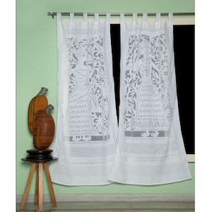 Hand Applique Sheer Curtain Panel: Boho Wedding Drapes