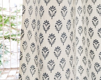 Hand Block Print Cotton Canvas Curtains: Floral Drapes, Semi Blackout
