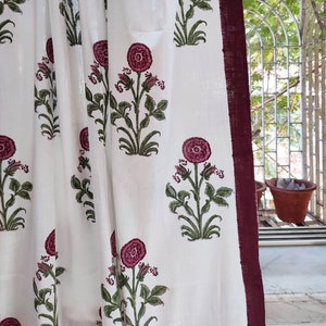 Poppy flower Print curtains/ Block printed curtain/ Bohemian Curtains/ Slub Cotton semi sheer curtains/ Floral print /Retro curtains