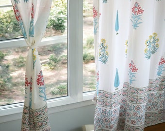 Spring Curtain, Farmhouse curtain, Indian Hand Block Printed Curtains, Sheer Cotton Curtain, Curtain For Living Room Art Decor,