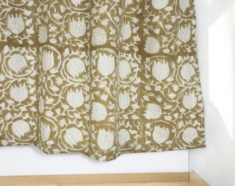 Lotus Flower Block Print Thick cotton cafe Curtains farmhouse Kitchen curtains