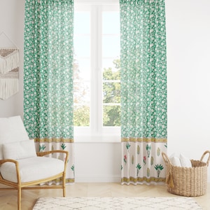 Indian Hand Block Printed Curtains, Cotton Curtain Panel, Floral Sheer Cotton Curtain, Bohemian Summer White Print Curtain/  Rustic curtains