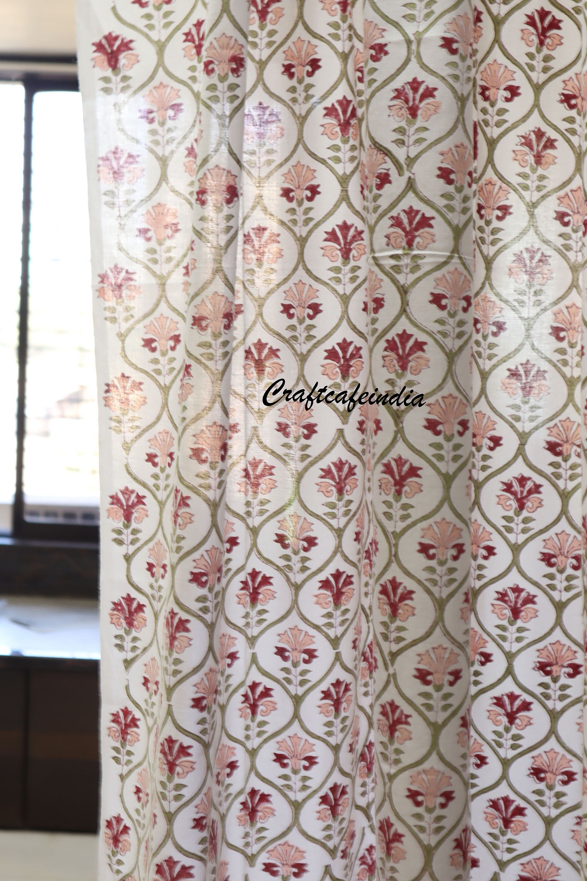 Indian curtain with Hand block printed,  Cotton sheer Panels,  Mid Century Curtains, Farmhouse style Bohemian curtains