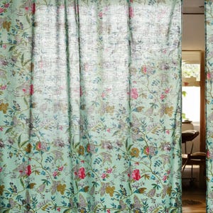 Floral Cotton Sheer Curtain: Botanic Spring Decor