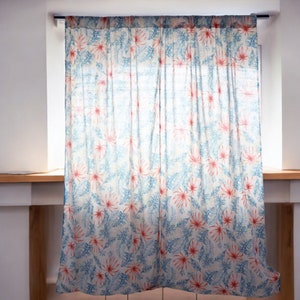 Tropical Palm Leaf Printed Window Curtain, Nursery Curtain, Tropical Coastal Beach Panel, Sea side curtain