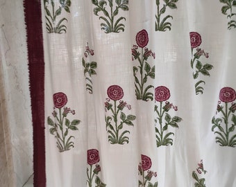 Cortinas estampadas en bloque/Cortinas semitransparentes de algodón flameado/Cortinas boho/Cortinas boho/Cortinas gruesas/Cortinas florales