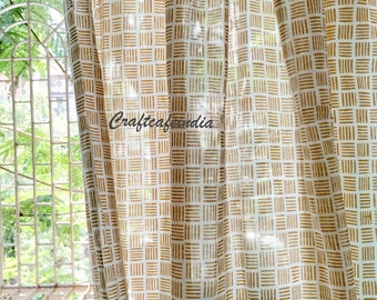 Cortina de algodón amarillo, cortina estampada en bloque de verano, cortinas estampadas geométricas, paneles transparentes indios, cortina Boho, paneles de verano