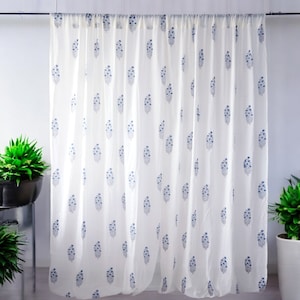 Bohemian Mughal Floral Print Cotton Sheer Curtains - Hand Block Printed Home Decor
