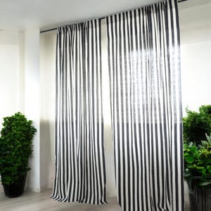 Black striped hand screen printed curtains, Sheer Window cotton Curtain  curtains, curtain panels/ French cafe curtain