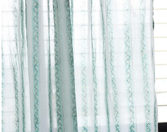 Hand Block Printed Cotton Curtains: Turquoise Spring Stripes
