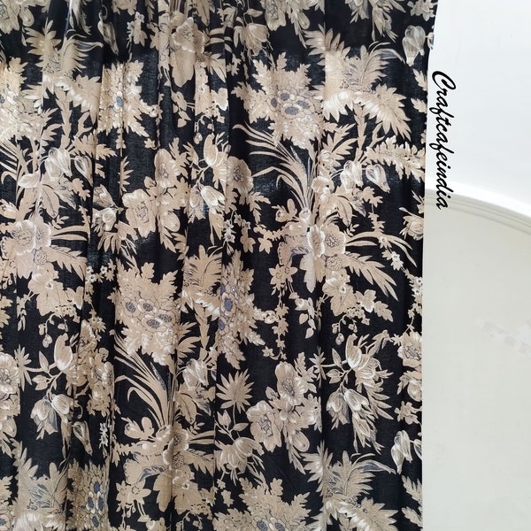 Rideau floral noir vintage, Black Curtian, rideaux vintage, rideaux semi-transparents, rideaux d'automne de style vintage, peuvent être personnalisés