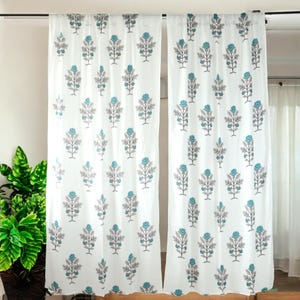 Floral Print Cotton Curtain: Bohemian Mughal Window Panel