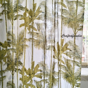 Leaves Curtains Farmhouse cotton Curtain Botanical Linen Drapes, cotton Retro Leaf Pattern Custom  Curtain