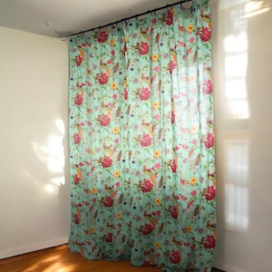 Botanisch gordijn, doorschijnende bloemengordijnen, bohogordijnen, boho kinderkamergordijnen, gordijnen aangepast formaat