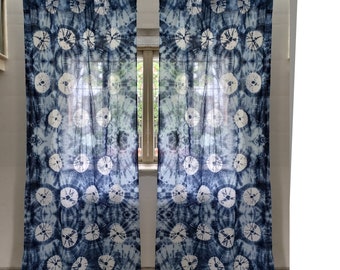 Tie dye indian curtains/ Shibori cotton curtain panels/ Sheer curtain/ Decorative curtains/ Bohemian curtains/ indigo blue curtains