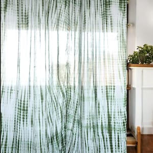 Olive green Shibori curtains/ Hand Dye curtains/ Sheer curtain/ Bohemian curtains/ Cotton curtains/ Window covering
