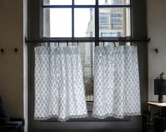 Tier cafe Curtains Block Printed curtain, Heavy Cotton farmhouse Kitchen curtains, Made To Order