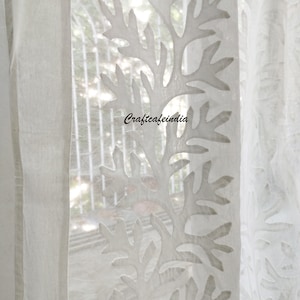 White Applique sheer curtain panel, Beach curtain, Boho curtains, wedding curtain, luxury drapes, Heavy curtain , sustainable home decor