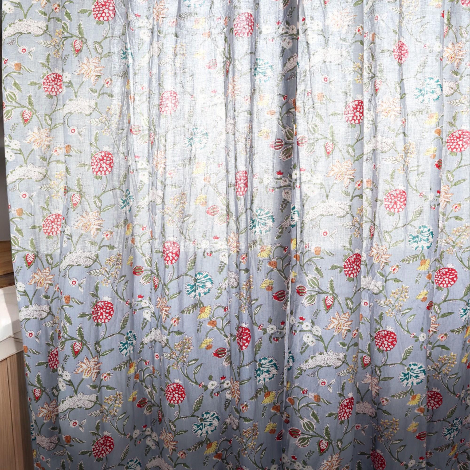 Vintage Floral Curtain  Floral hand printed curtain, Semi sheer curtains, Bohemian cotton curtain,