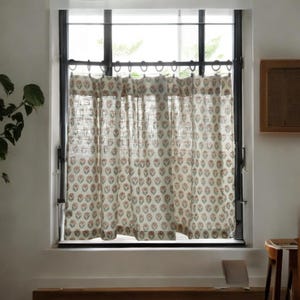 Block print cafe curtain or valance Spice Slub Linen Look. kitchen curtain Tier Curtains Bathroom Curtains Kitchen window valance