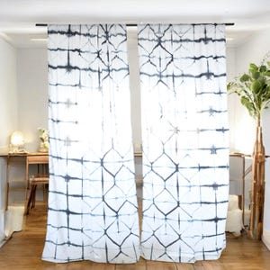Shibori Tie Dye Cotton Curtains: Indigo Bohemian Window Panels