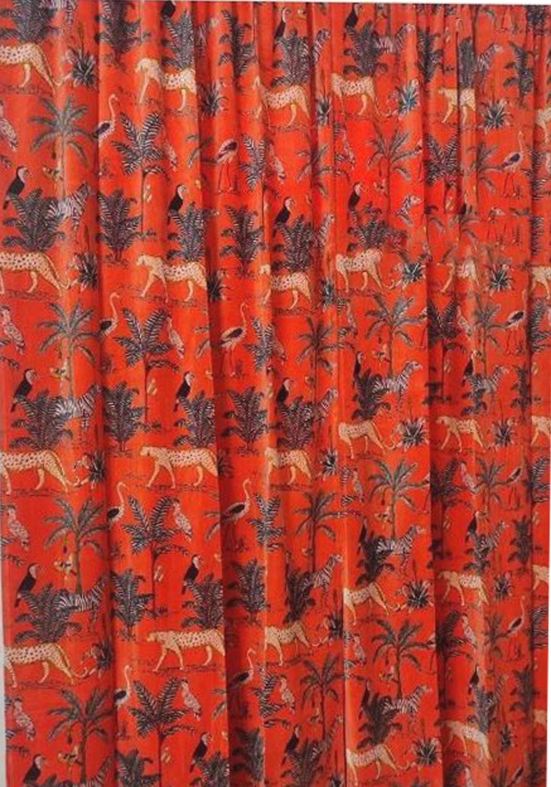 Cotton Velvet Curtain, Jungle Print Curtain, Boho Curtain, Luxury