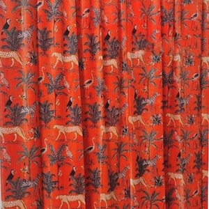 Cotton Velvet Curtain, Jungle print Curtain,  Boho Curtain, Luxury Drapes, Housewarming Gift Colourful Decor, Boho Curtain Set of 2