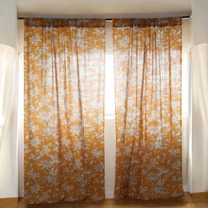 Katoenen gordijn mandarijn bloemen: vintage cottage-stijl