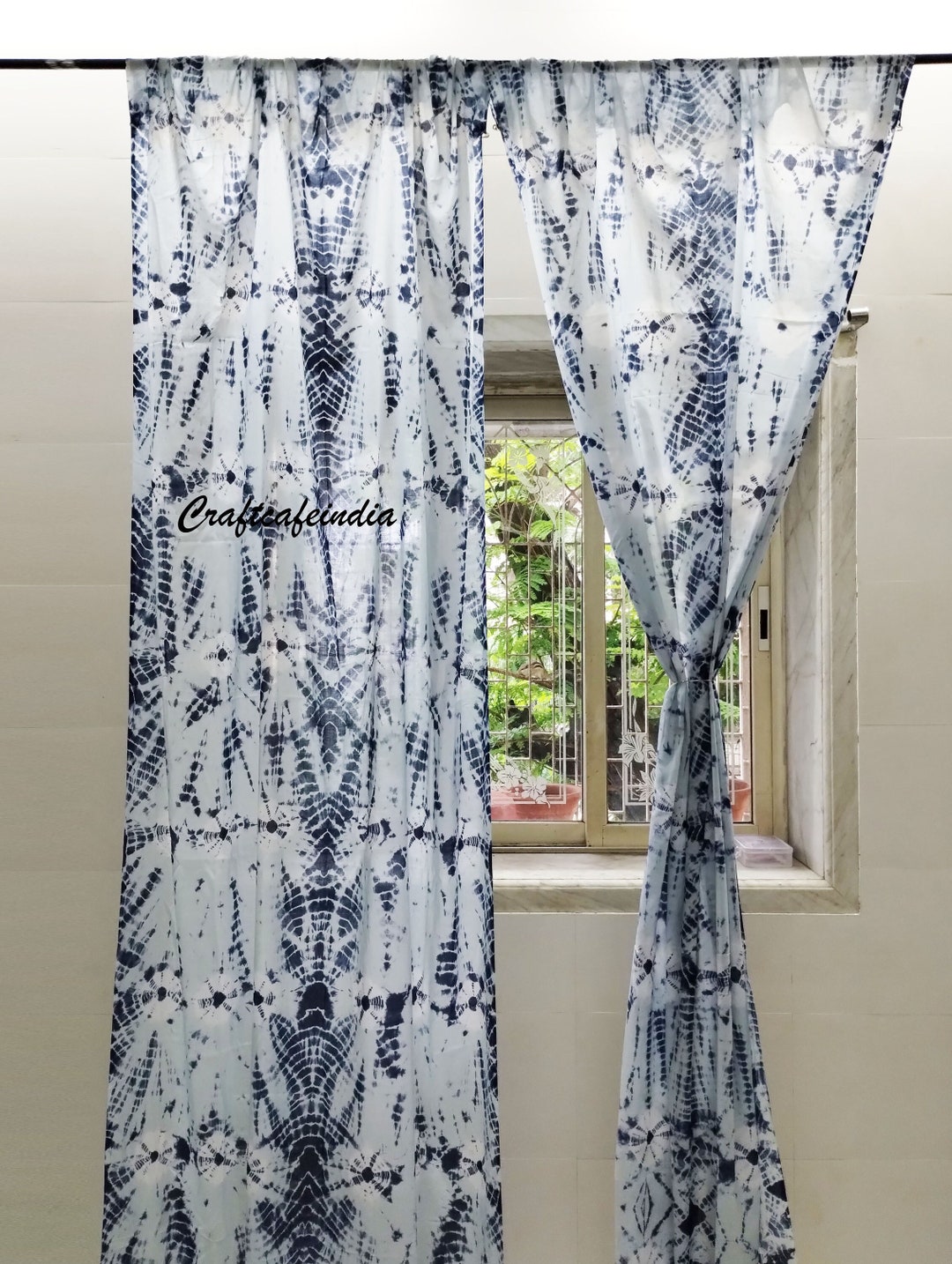 Blue - Tie & Dye Cotton Shibori Curtain for Door (Set of 2) 06
