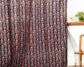 Schwarzer floraler Baumwollvorhang, durchsichtiger Stoff im Vintage-Stil
