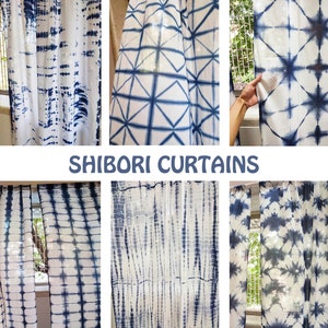 Shibori sheer curtain, tie dye cotton panels, Japanese shibori sheer room divider, Extra long curtain, Set of 2