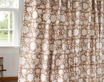ヴィンテージスタイルの花柄シルエットカーテン：セミシアーコットン