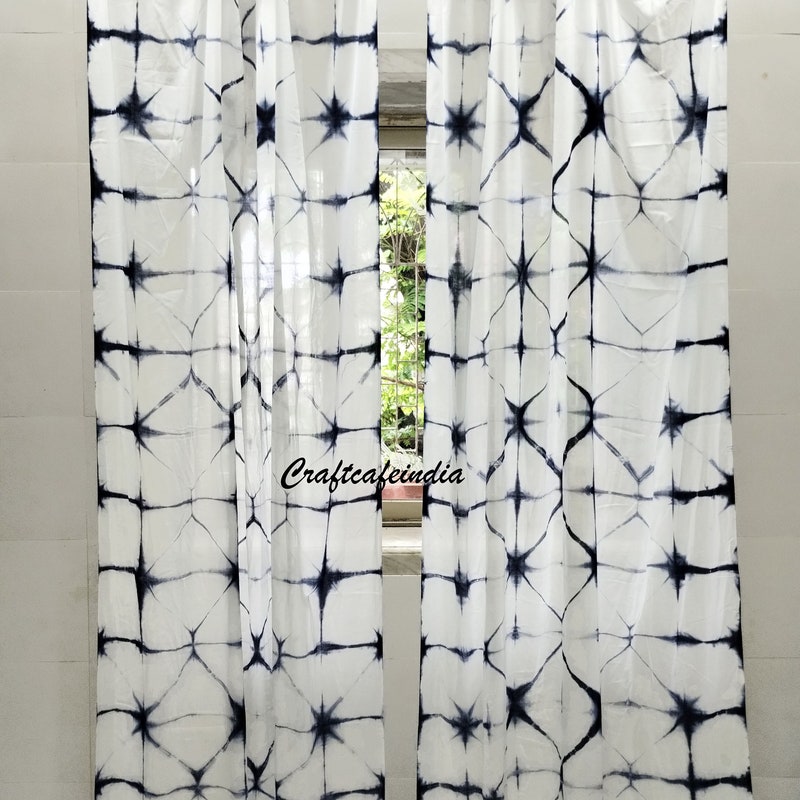 Black - Shibori Tie-Dye Cotton Window Curtain (5 x 3 feet) (Single Piece)