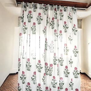 Boho bloemengordijn, transparant gordijn, blokdrukgordijnen, gordijnpanelen, Indiaas gordijn, bohodecor, shabby-chique gordijnen