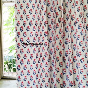 Hand Printed Canvas Curtains: Indian Block Print Floral Drapes