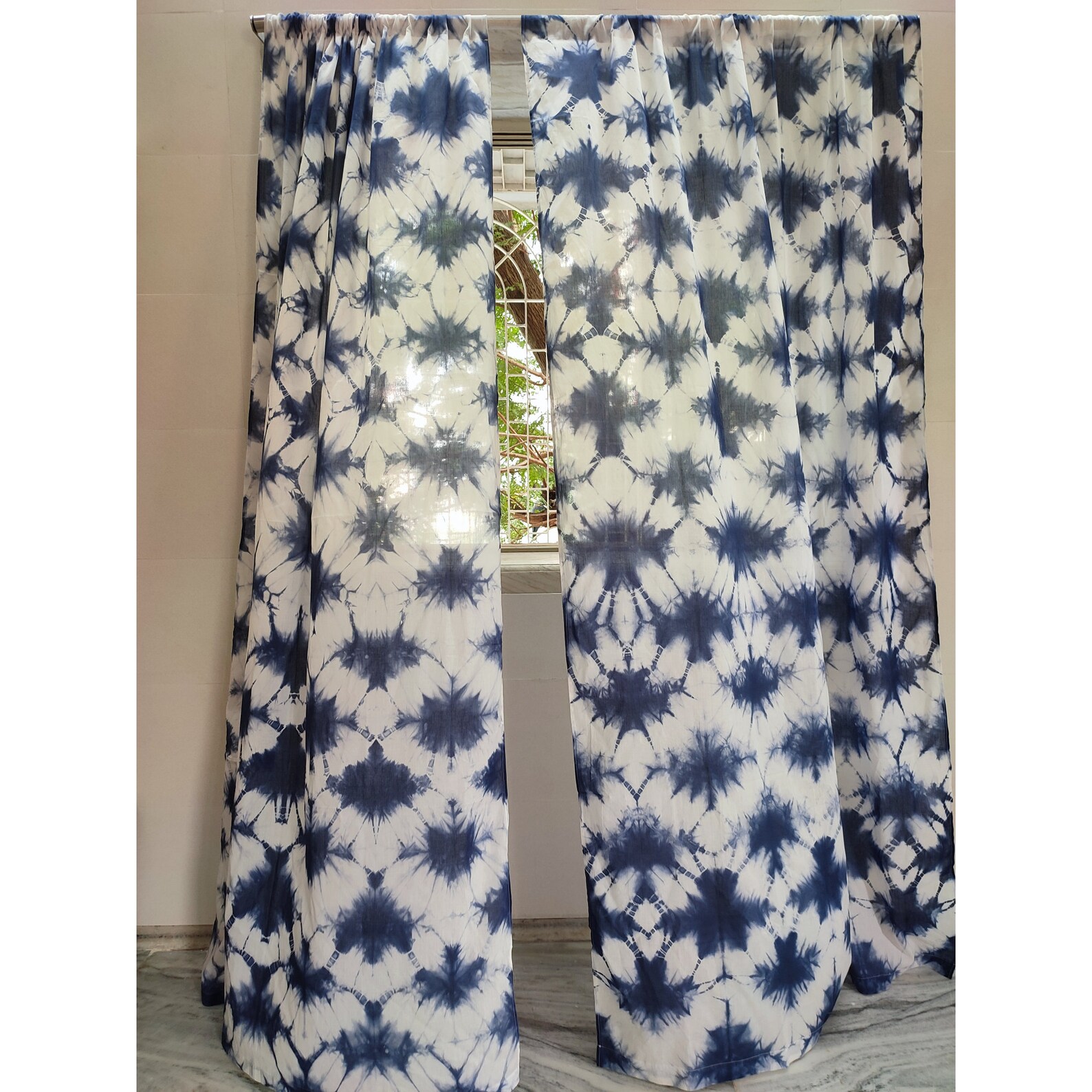 Indigo Tie Dye Shibori Indian Curtain/ Bohemian Curtain/ Semi Etsy