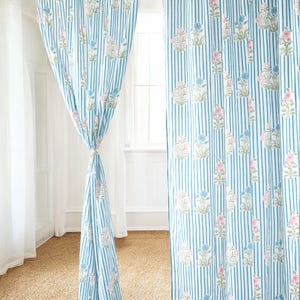 Spring curtain, Block printed style cotton sheer curtains, Printed floral curtains,  Indian sheer panels, Bohemian curtain