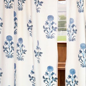 Block Print Curtains, Floral Canvas Drapes Curtain, Heavy Weight Minimalist Blackout Bedroom Curtain Panels, Indian Curtain