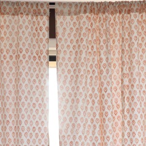 Hand Block Print Cotton Canvas Curtains: Coral Floral Drapes