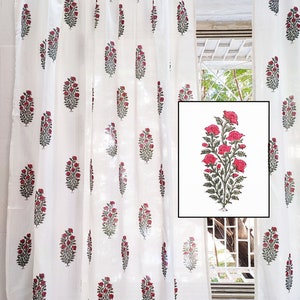 Mughal Print Sheer curtains/ Bohemian Curtains/ Floral print/ Cotton Sheer curtains/ printed curtains / hand block printed curtain/