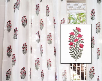 Mughal Print Sheer curtains/ Bohemian Curtains/ Floral print/ Cotton Sheer curtains/ printed curtains / hand block printed curtain/